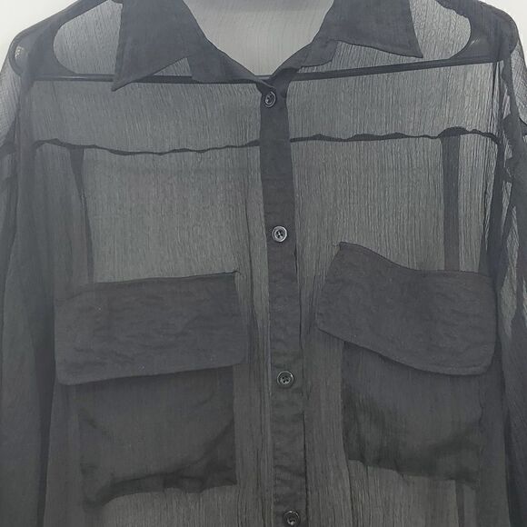 Nasty Gal Collection Plus Size Sheer Oversized Button Up Blouse Size 8 Black - Picture 10 of 17